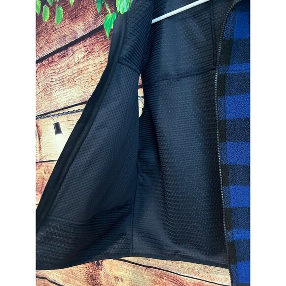 J Crew Nordic Sherpa Fleece Vest Terry Buffalo Check Blue Black Men's M (Fits L) - Picture 4 of 9